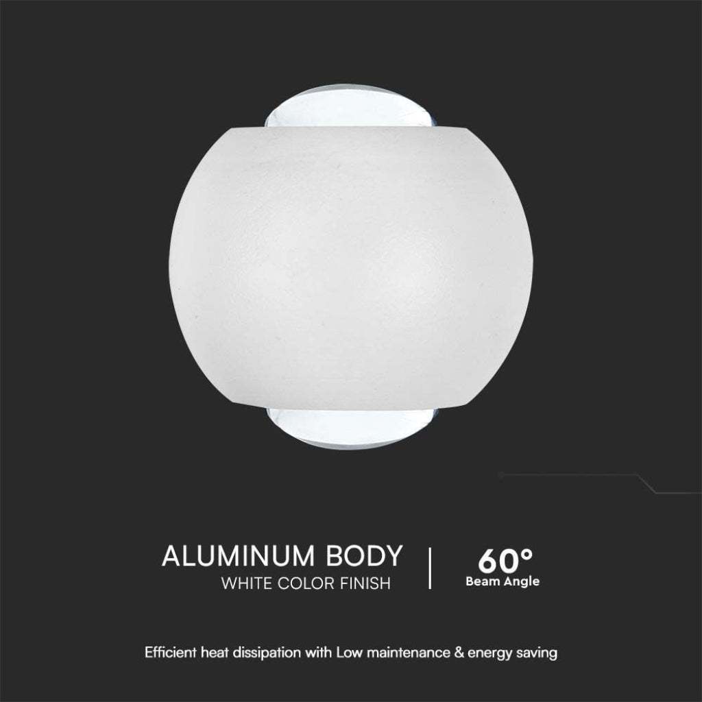 V-TAC Lampada LED da Muro Sferica 2W Doppio Fascio Luminoso Colore Bianco 4000K IP54 V-TAC Lampada LED da Muro Sferica 2W Doppio Fascio Luminoso Colore Bianco 4000K IP54